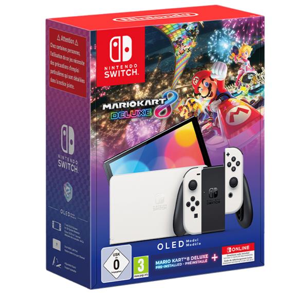 Nintendo Switch Oled Consola Blanca + Juego Nintendo  Mario Kart 8 Deluxe 12 M