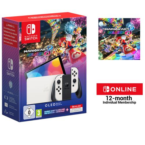 Nintendo Switch Oled Consola Blanca + Juego Nintendo  Mario Kart 8 Deluxe 12 M