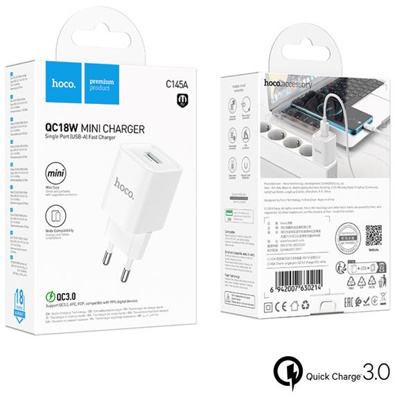 Cargador USB-A Hoco C145A 18W QC3.0 Blanco