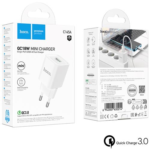 Cargador USB-A Hoco C145A 18W QC3.0 Blanco