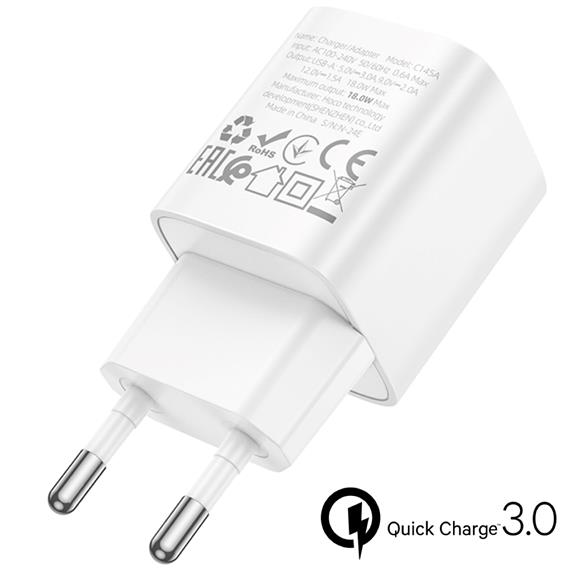 Cargador USB-A Hoco C145A 18W QC3.0 Blanco