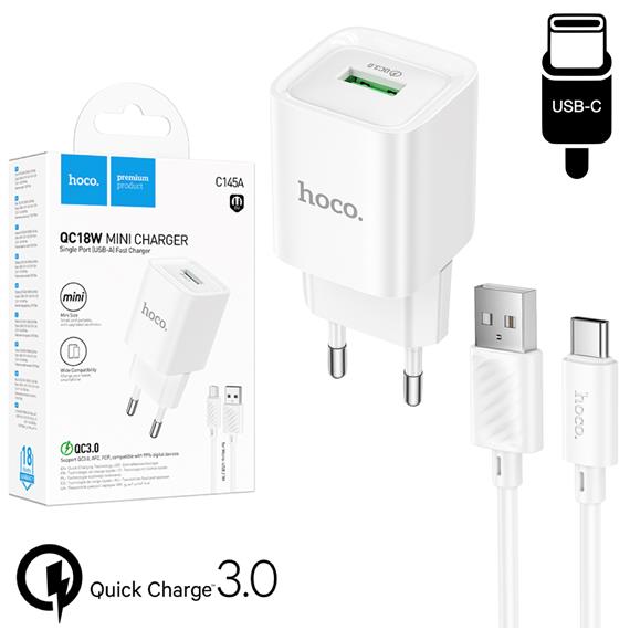 Cargador + Cable USB-C Hoco C145A QC3.0 Blanco