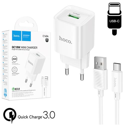 Cargador + Cable USB-C Hoco C145A QC3.0 Blanco