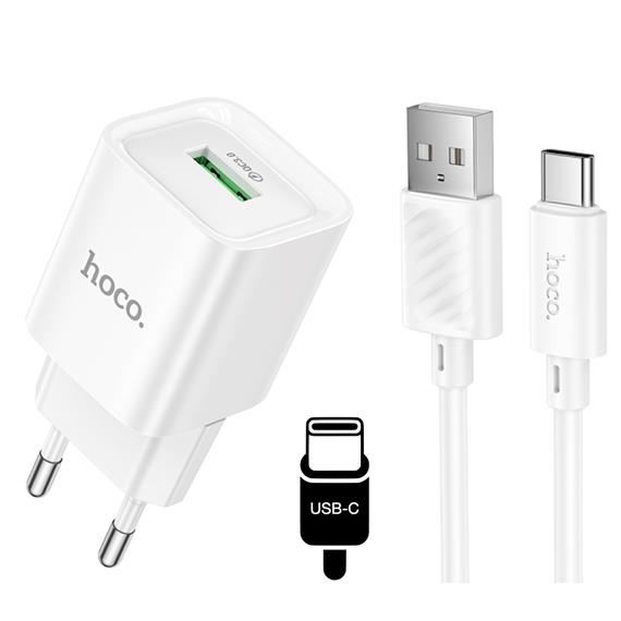 Cargador + Cable USB-C Hoco C145A QC3.0 Blanco