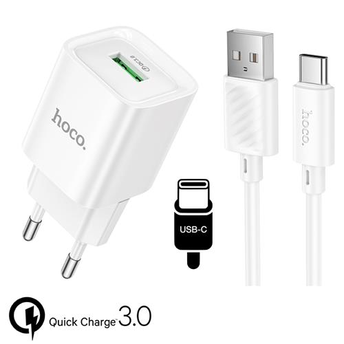 Cargador + Cable USB-C Hoco C145A QC3.0 Blanco