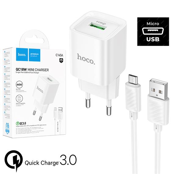 Cargador + Cable Micro USB Hoco C145A 18W QC3.0 Blanco