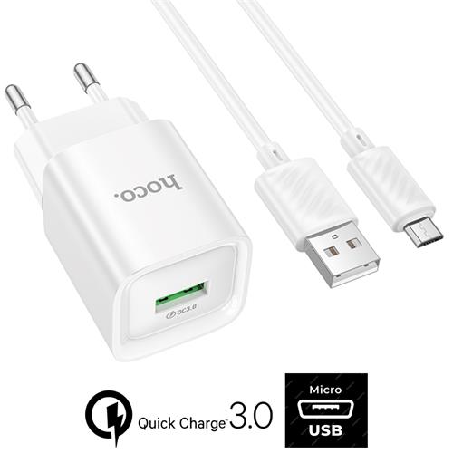 Cargador + Cable Micro USB Hoco C145A 18W QC3.0 Blanco