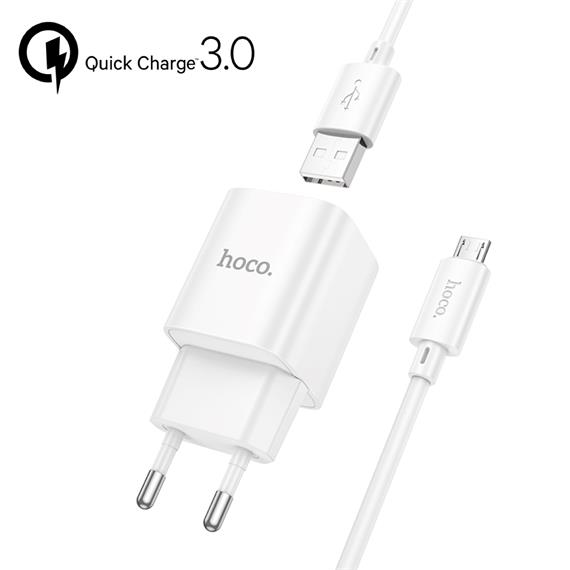 Cargador + Cable Micro USB Hoco C145A 18W QC3.0 Blanco