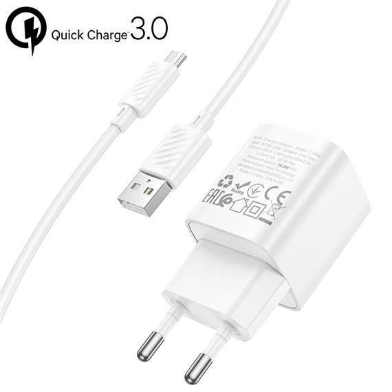 Cargador + Cable Micro USB Hoco C145A 18W QC3.0 Blanco