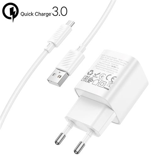 Cargador + Cable Micro USB Hoco C145A 18W QC3.0 Blanco