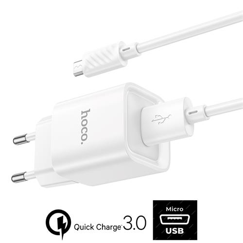 Cargador + Cable Micro USB Hoco C145A 18W QC3.0 Blanco