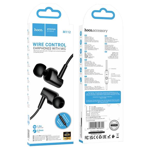 Hoco M112 Auricular con Micrófono y clavija Jack 3.5mm Negro