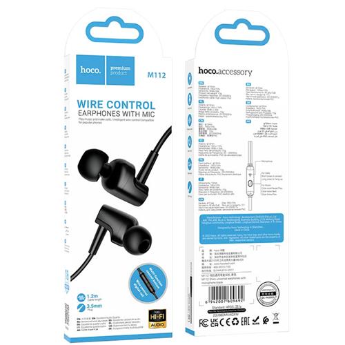 Hoco M112 Auricular con Micrófono y clavija Jack 3.5mm Negro