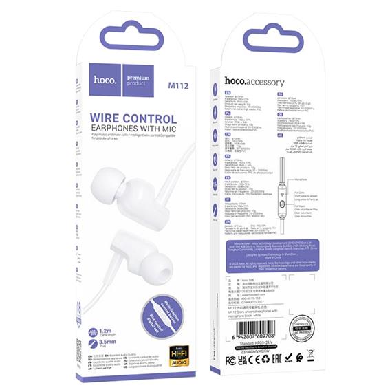 Hoco M112 Auricular con Micrófono y clavija Jack 3.5mm Blanco