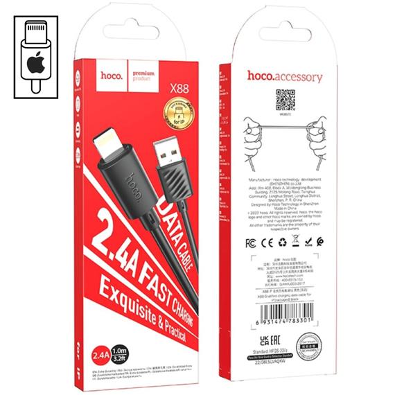 Cable USB a Lightning 1 metro Hoco X88 Negro