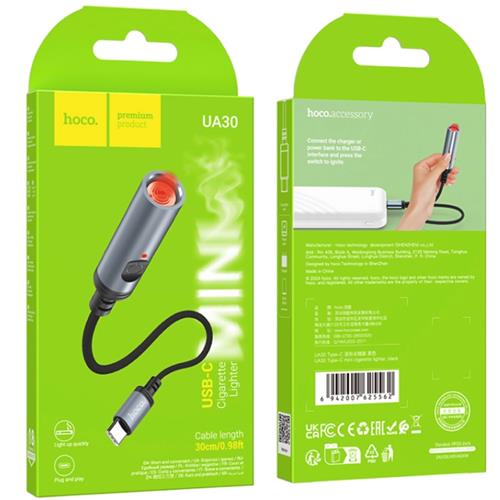 Hoco UA30 Mechero para Coche con Conexión USB-C y cable 30cm