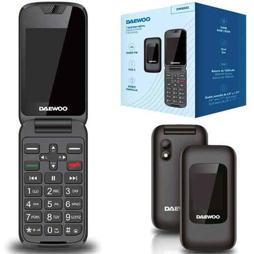 Daewoo DW8002BK Teléfono Móvil Senior Flip Doble Pantalla