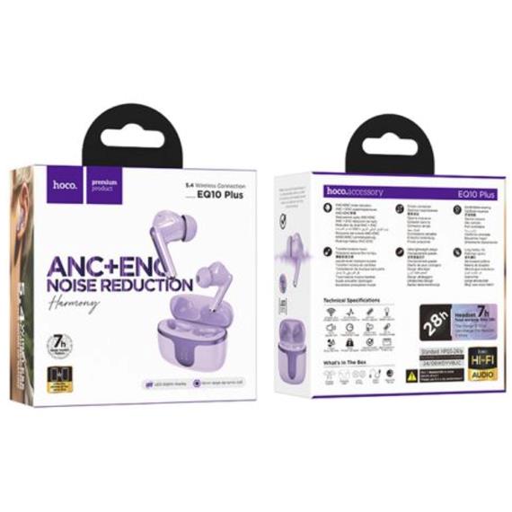 Hoco EQ10 Plus Auricular Inalámbrico con Cancelación de Ruido Activa Púrpura