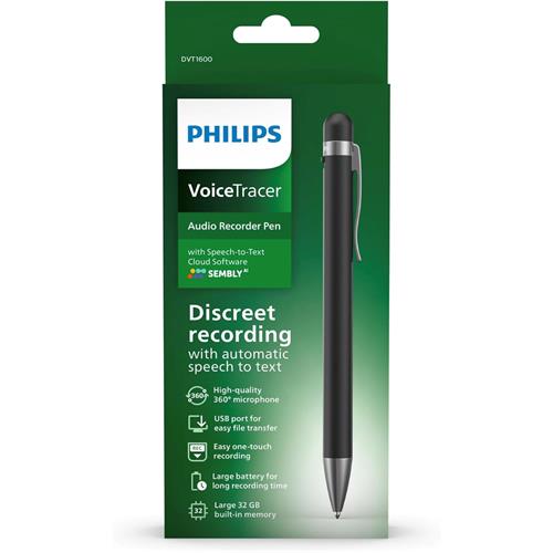 Philips DVT1600 Grabadora de Voz Bolígrafo con USB-C y Sembly AI
