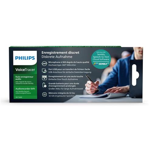 Philips DVT1600 Grabadora de Voz Bolígrafo con USB-C y Sembly AI