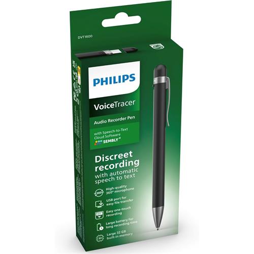 Philips DVT1600 Grabadora de Voz Bolígrafo con USB-C y Sembly AI