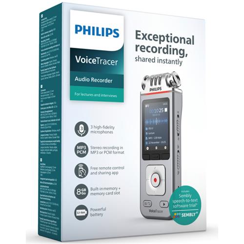 Philips DVT4115 Grabadora de Voz  con 8 GB, MP3 y PCM y 3 Micros HIFI