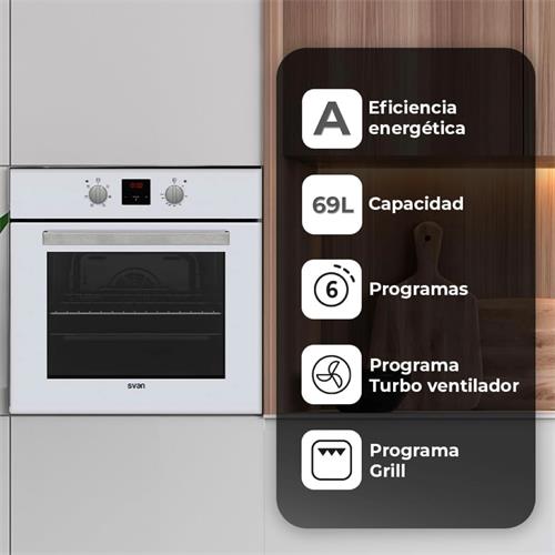 Svan SHM6700DCB Horno Multifunción Display 69L A Cristal Blanco