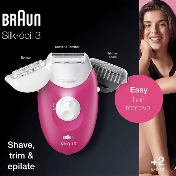 Braun Silk-Epil 3 SE3-420 Depiladora + 2 Accesorios Rosa