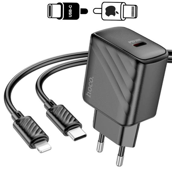 Cargador USB-C + Cable Lightning Hoco CS22 PD 30W Negro