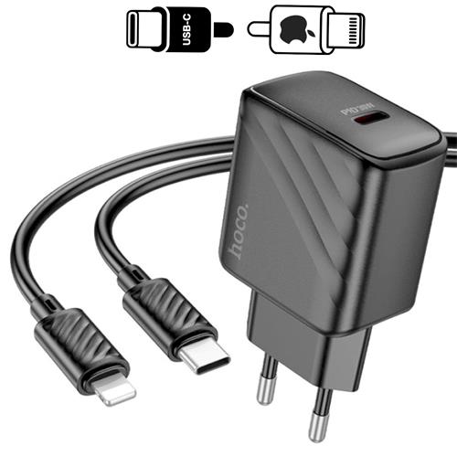 Cargador USB-C + Cable Lightning Hoco CS22 PD 30W Negro