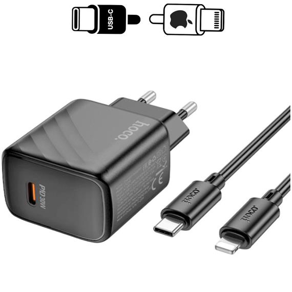 Cargador USB-C + Cable Lightning Hoco CS22 PD 30W Negro