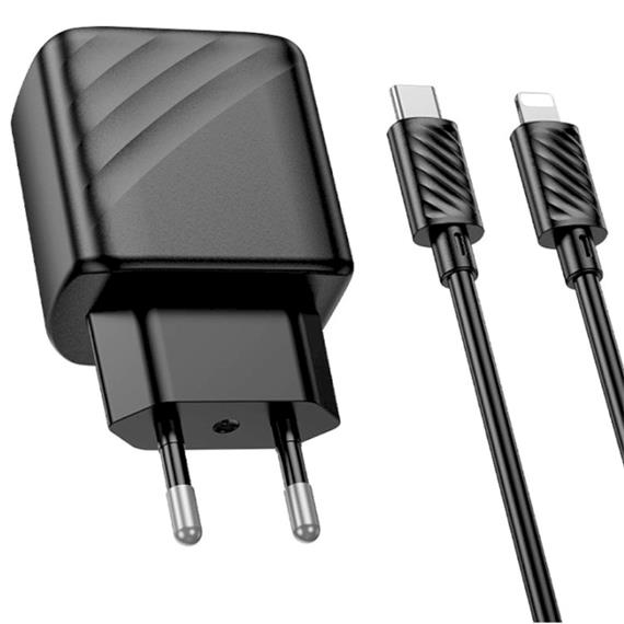 Cargador USB-C + Cable Lightning Hoco CS22 PD 30W Negro