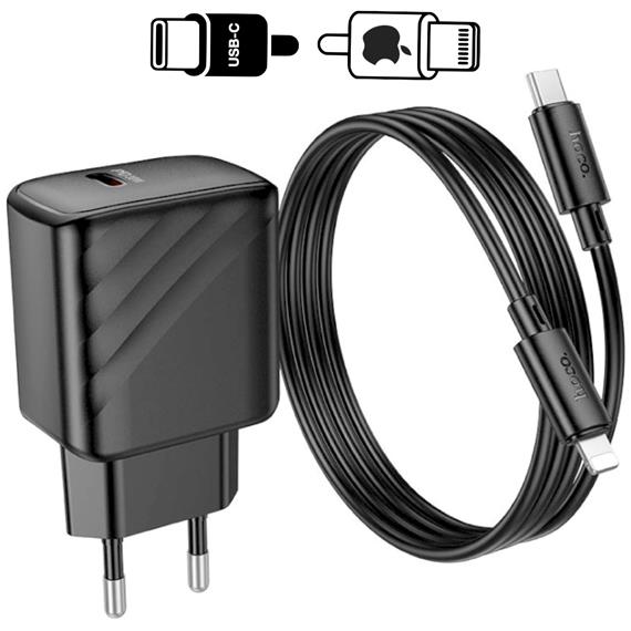 Cargador USB-C + Cable Lightning Hoco CS22 PD 30W Negro