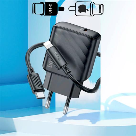 Cargador USB-C + Cable Lightning Hoco CS22 PD 30W Negro