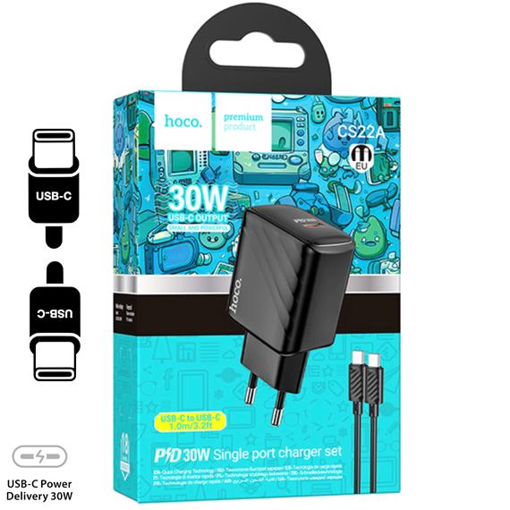 Cargador USB-C + Cable USB-C Hoco CS22  PD30W Negro