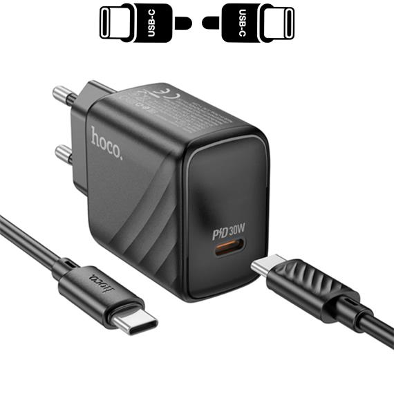 Cargador USB-C + Cable USB-C Hoco CS22  PD30W Negro