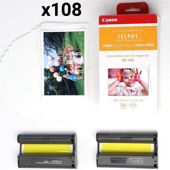 Canon RP-108 - Papel fotográfico y cartucho de tinta original para Selphy