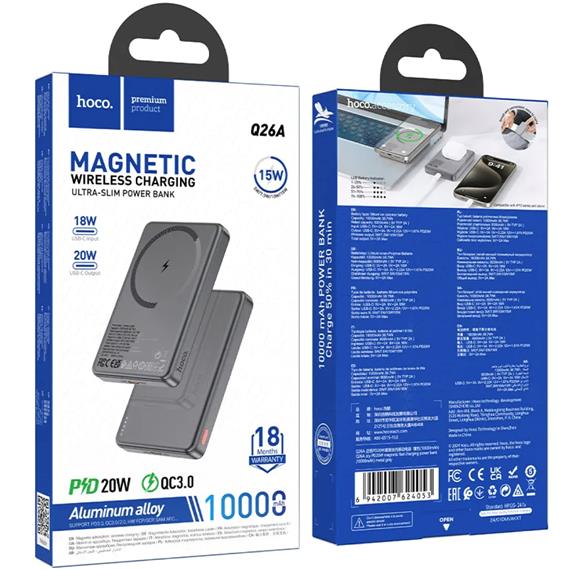Powerbank Hoco Q26 Magsafe PD20W 10.000 mAh Metal Gray