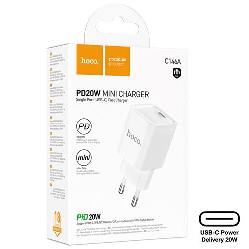 Cargador USB-C 20W Hoco C146A PD20W Blanco