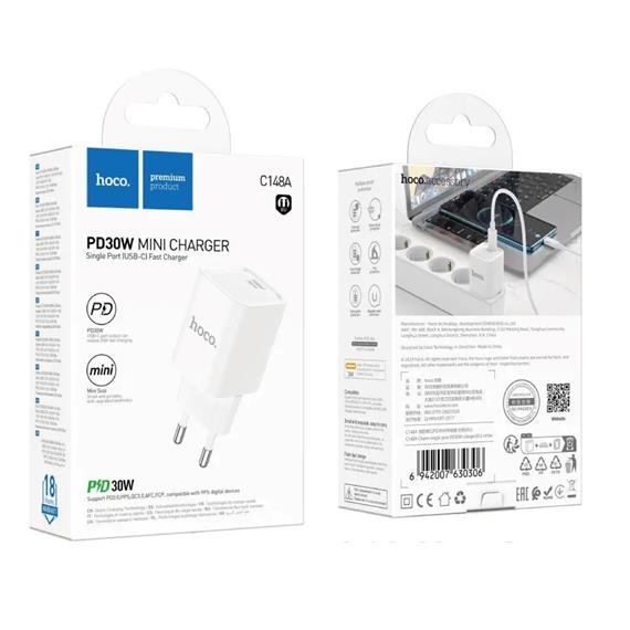 Cargador USB-C 30W Hoco C148A PD30W Blanco