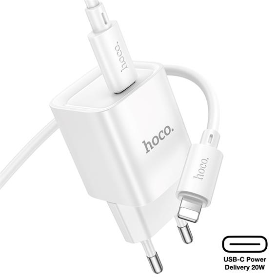 Cargador USB-C 20W + Cable Lightning Hoco C146A PD20W Blanco