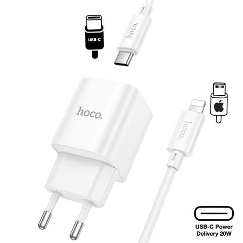 Cargador USB-C 20W + Cable Lightning Hoco C146A PD20W Blanco