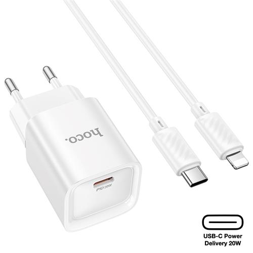 Cargador USB-C 20W + Cable Lightning Hoco C146A PD20W Blanco