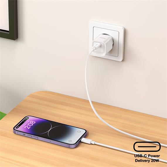 Cargador USB-C 20W + Cable Lightning Hoco C146A PD20W Blanco