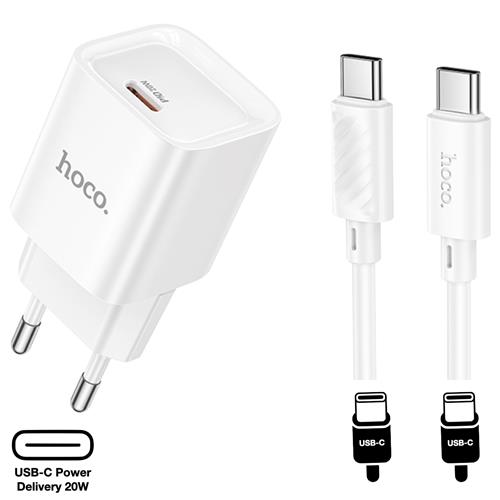 Cargador USB-C 20W + Cable USB-C Hoco C146A PD20W Blanco