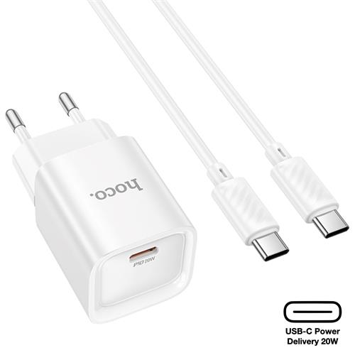 Cargador USB-C 20W + Cable USB-C Hoco C146A PD20W Blanco