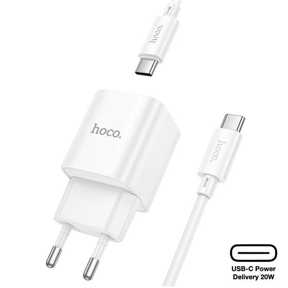 Cargador USB-C 20W + Cable USB-C Hoco C146A PD20W Blanco
