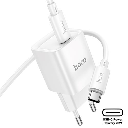 Cargador USB-C 20W + Cable USB-C Hoco C146A PD20W Blanco