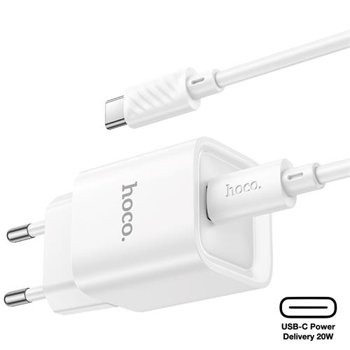 Cargador USB-C 20W + Cable USB-C Hoco C146A PD20W Blanco