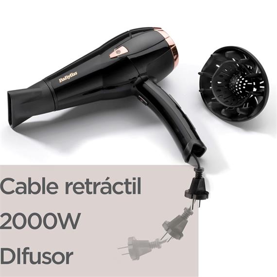 Babyliss D373E Secador 2000W con cable retráctil Negro